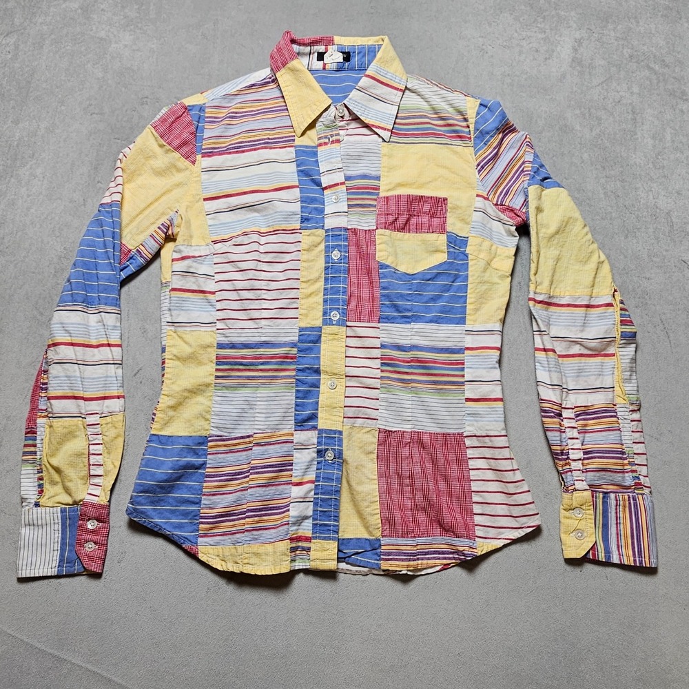 J.Crew Women S Patchwork Striped Gingham Button Down Multi Color Seersucker